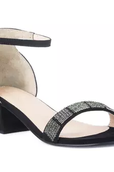 Black Crystal Lined Slingback Block Heel Sandal