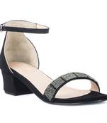 Black Crystal Lined Slingback Block Heel Sandal
