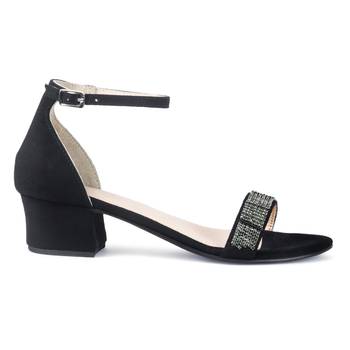 Black Crystal Lined Slingback Block Heel Sandal 2