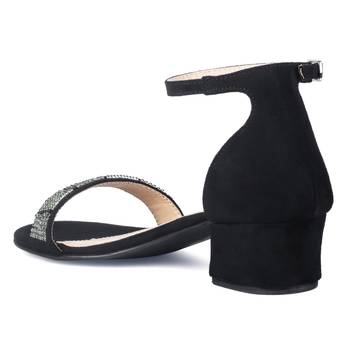 Black Crystal Lined Slingback Block Heel Sandal 3