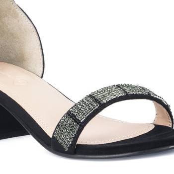 Black Crystal Lined Slingback Block Heel Sandal 4