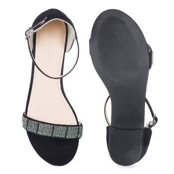Black Crystal Lined Slingback Block Heel Sandal 5