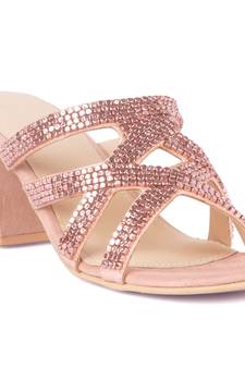 Pink Shiny Stud Handcrafted Block Heeled Satin Sandals
