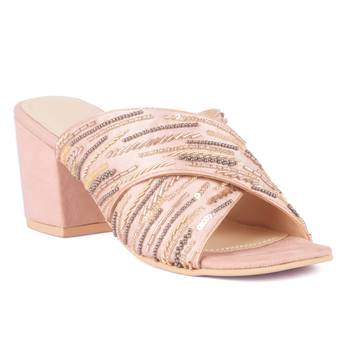 Pink Embellished Handcrafted Block Heeled Sandals 1