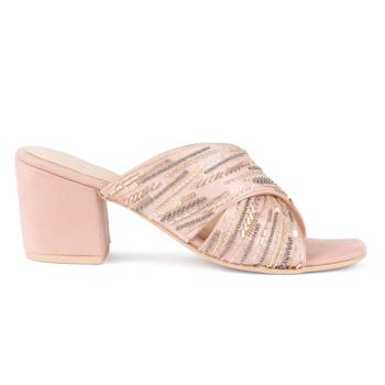 Pink Embellished Handcrafted Block Heeled Sandals 2