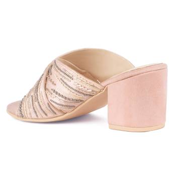 Pink Embellished Handcrafted Block Heeled Sandals 3