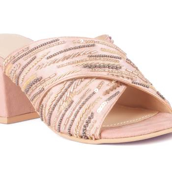 Pink Embellished Handcrafted Block Heeled Sandals 4