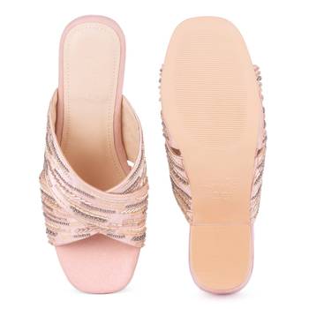 Pink Embellished Handcrafted Block Heeled Sandals 5