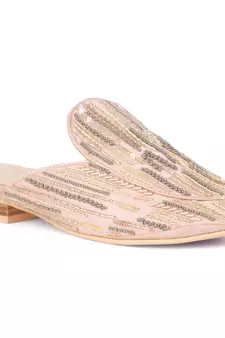 Pink Satin Embellished Handcrafted Mules