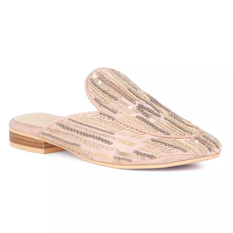 Pink Satin Embellished Handcrafted Mules