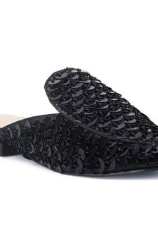 Black Sequin Embellished Handcrafted Mules