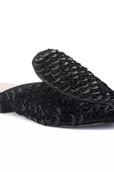 Black Sequin Embellished Handcrafted Mules