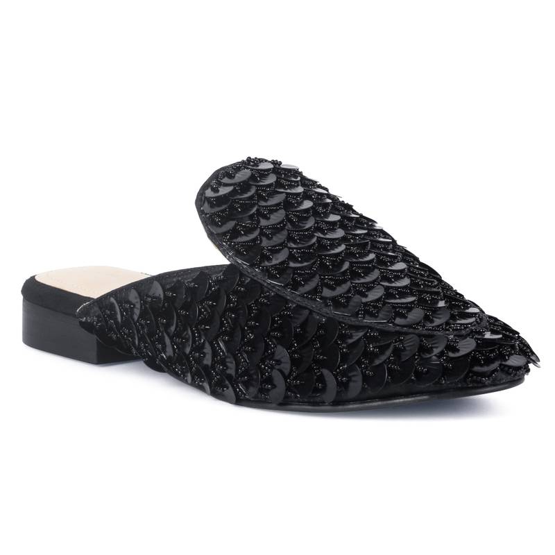 Black Sequin Embellished Handcrafted Mules