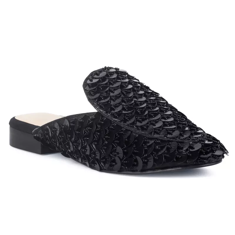 Black Sequin Embellished Handcrafted Mules