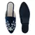 Navy Leaf Embroidered Suede Mules