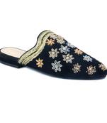 Black Butta Embroidered Velvet Mules