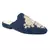 Navy Embroidered Patch Suede Mules