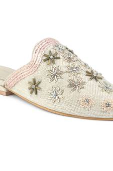 Beige Butta Embroidered Mules