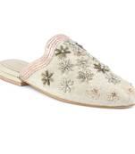 Beige Butta Embroidered Mules