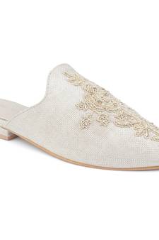 Beige Embroidered Patch Mules
