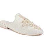 Beige Embroidered Patch Mules