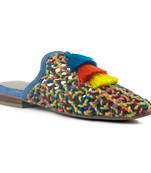 Colorful Handwoven Flat Mules With Tassels