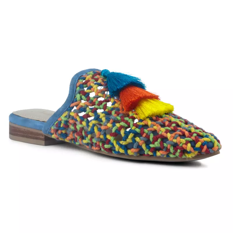 Colorful Handwoven Flat Mules With Tassels