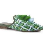 Green Woven Flat Mules With Tassels