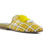 Yellow Woven Flat Mules With Tassels