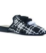 Black Woven Flat Mules With Tassels