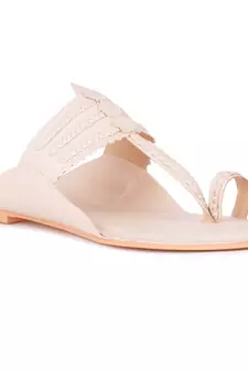 Handcrafted Beige Cut Work Kolhapuri Flats