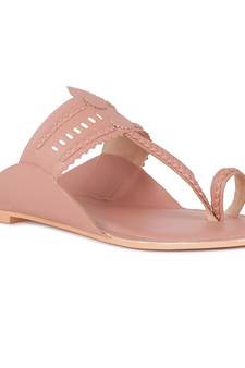 Handcrafted Blush Cut Work Kolhapuri Flats