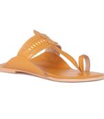 Handcrafted Mustard Cut Work Kolhapuri Flats