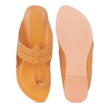 Handcrafted Mustard Cut Work Kolhapuri Flats 5