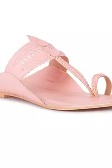 Handcrafted Pink Cut Work Kolhapuri Flats
