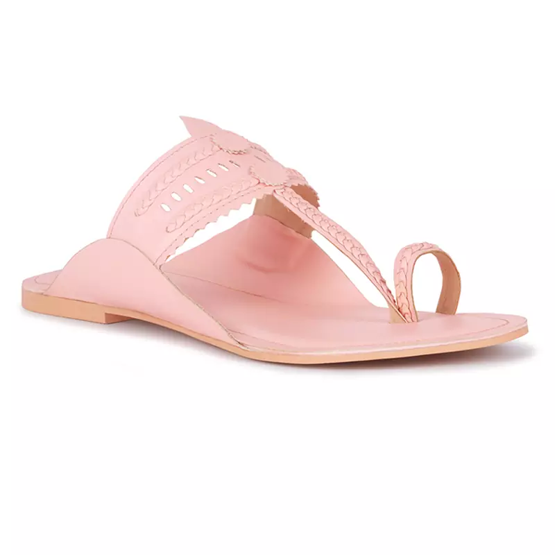 Handcrafted Pink Cut Work Kolhapuri Flats