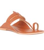 Handcrafted Tan Cut Work Kolhapuri Flats