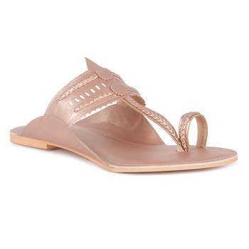 Handcrafted Rose Gold Cut Work Kolhapuri Flats 1