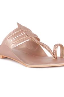 Handcrafted Rose Gold Cut Work Kolhapuri Flats