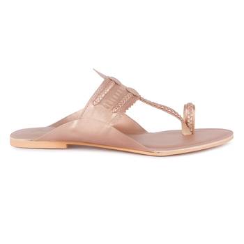 Handcrafted Rose Gold Cut Work Kolhapuri Flats 2