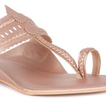 Handcrafted Rose Gold Cut Work Kolhapuri Flats 4