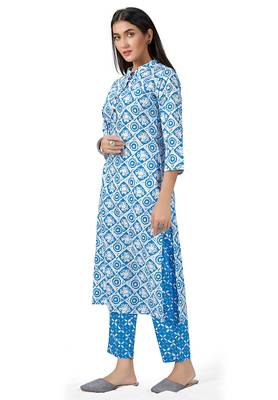Blue & White cotton printed readymade kurta set with pant set 3