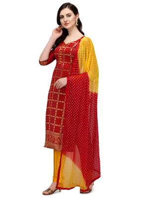 Red bandhej chanderi silk salwar 2