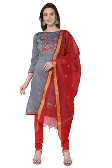 Grey embroidered cotton silk salwar