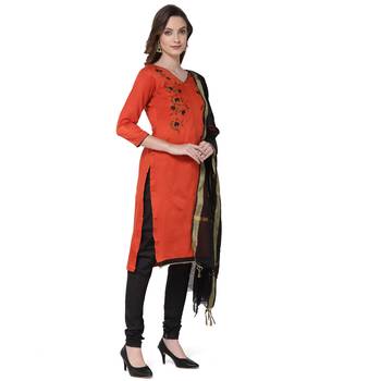 Orange embroidered cotton silk salwar 2