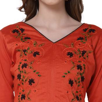 Orange embroidered cotton silk salwar 4
