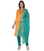 Yellow embroidered cotton silk salwar