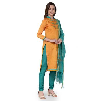 Yellow embroidered cotton silk salwar 2