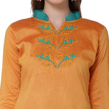 Yellow embroidered cotton silk salwar 4