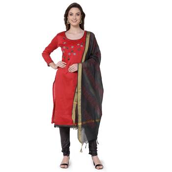 Red embroidered cotton silk salwar 1